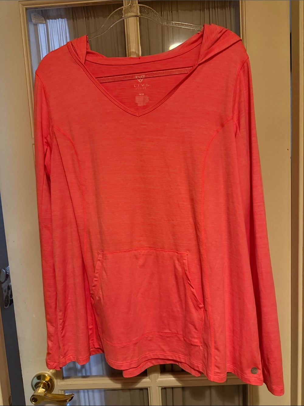 Livi Active Coral V-Neck Hooded Pullover